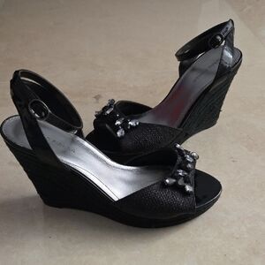 Marc Fisher Eegant Black Wedge Sandals
